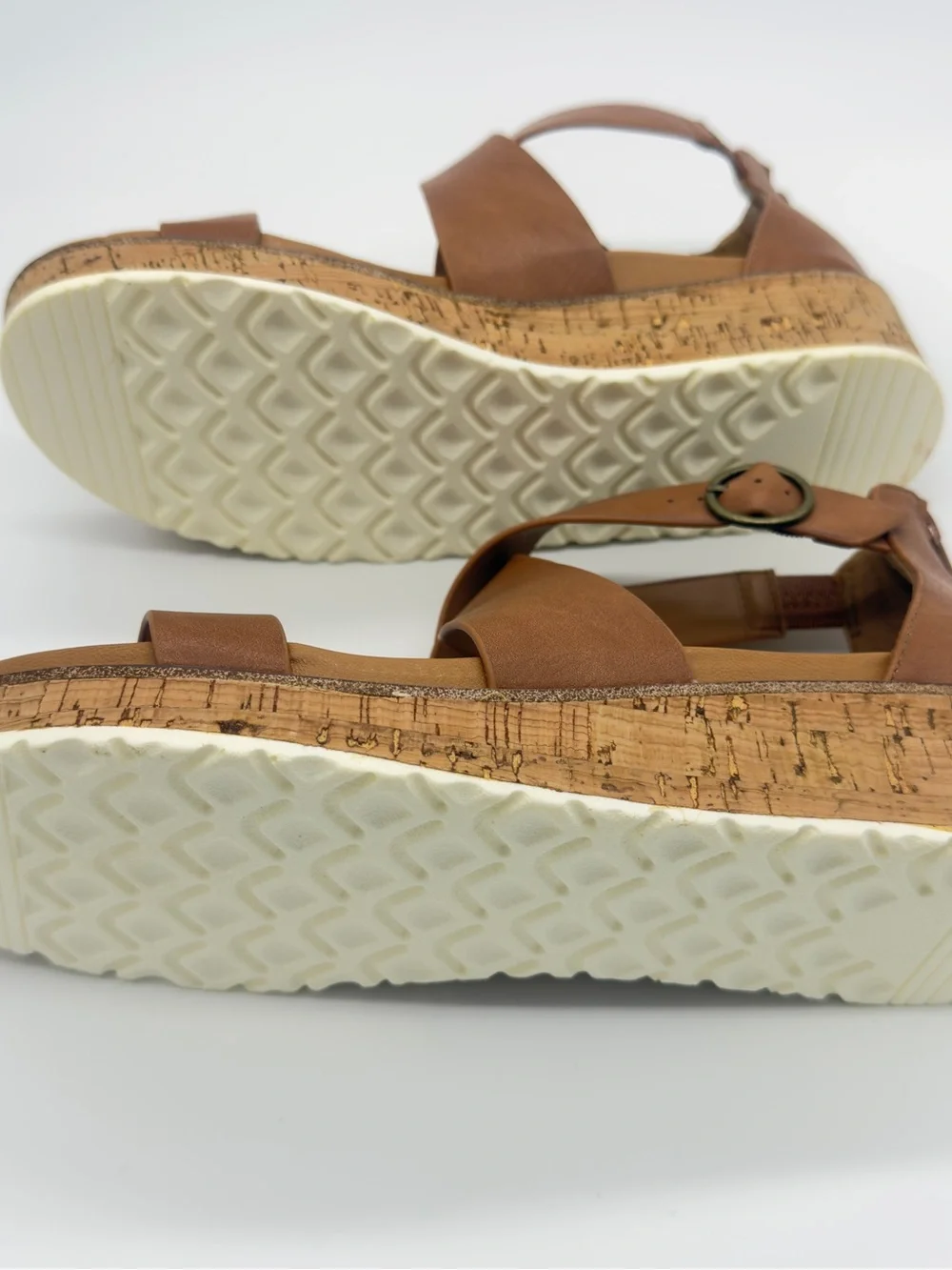 Kensie Tan Platform Cork Sandals with Ankle Buckle